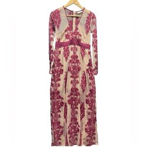 Altar'd State Burgundy Floral Long Sleeve Dress Boho Lined Size Small